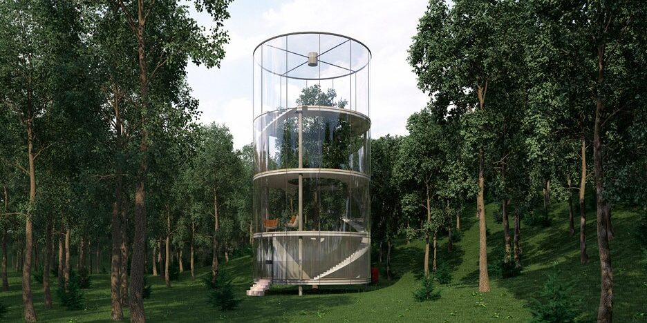01 Κυλινδρικό γυάλινο σπίτι στη φύση