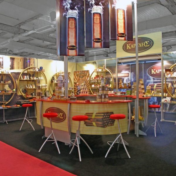 Excibition Booth for Καρύδης Cigars Company-  functionally counter, executive desk and Vintage decoration